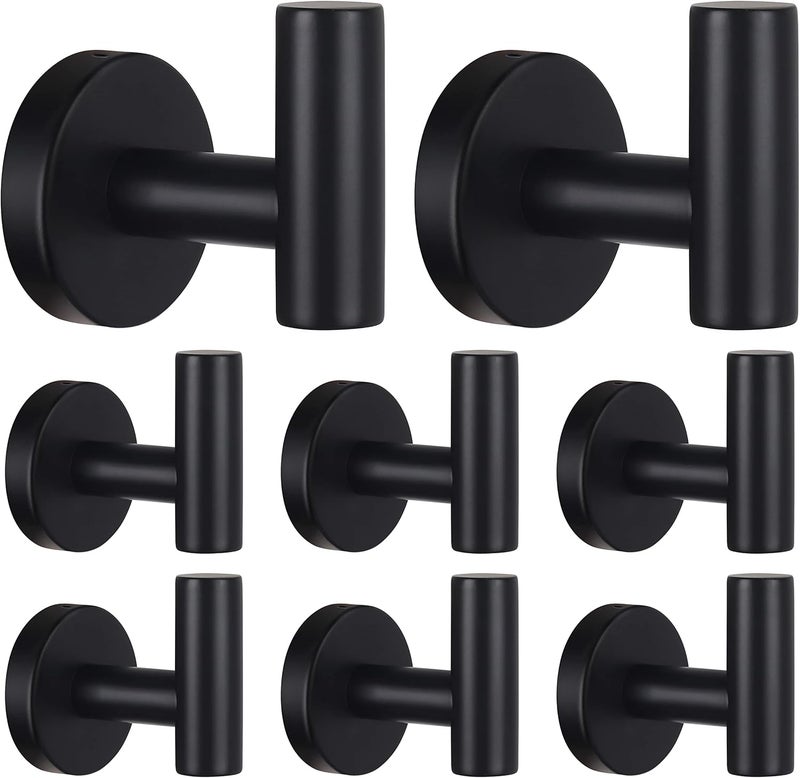 Homagic Bathroom Robe Towel Hooks Coat Matte Black Wall Hook Stainless Steel Heavy Duty Door Hanger Towel Robe Clothes Cabinet Closet Sponges Hook for Bathroom Bedroom Kitchen Hotel Pool 8 Packs - Image 1